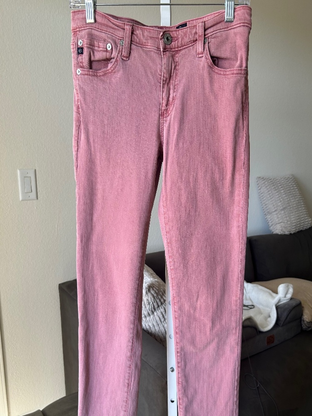 AG ADRIANO GOLDSCHMIED Stevie Ankle Slim Straight Pink Stretch Jeans Size 28R - Picture 2 of 8